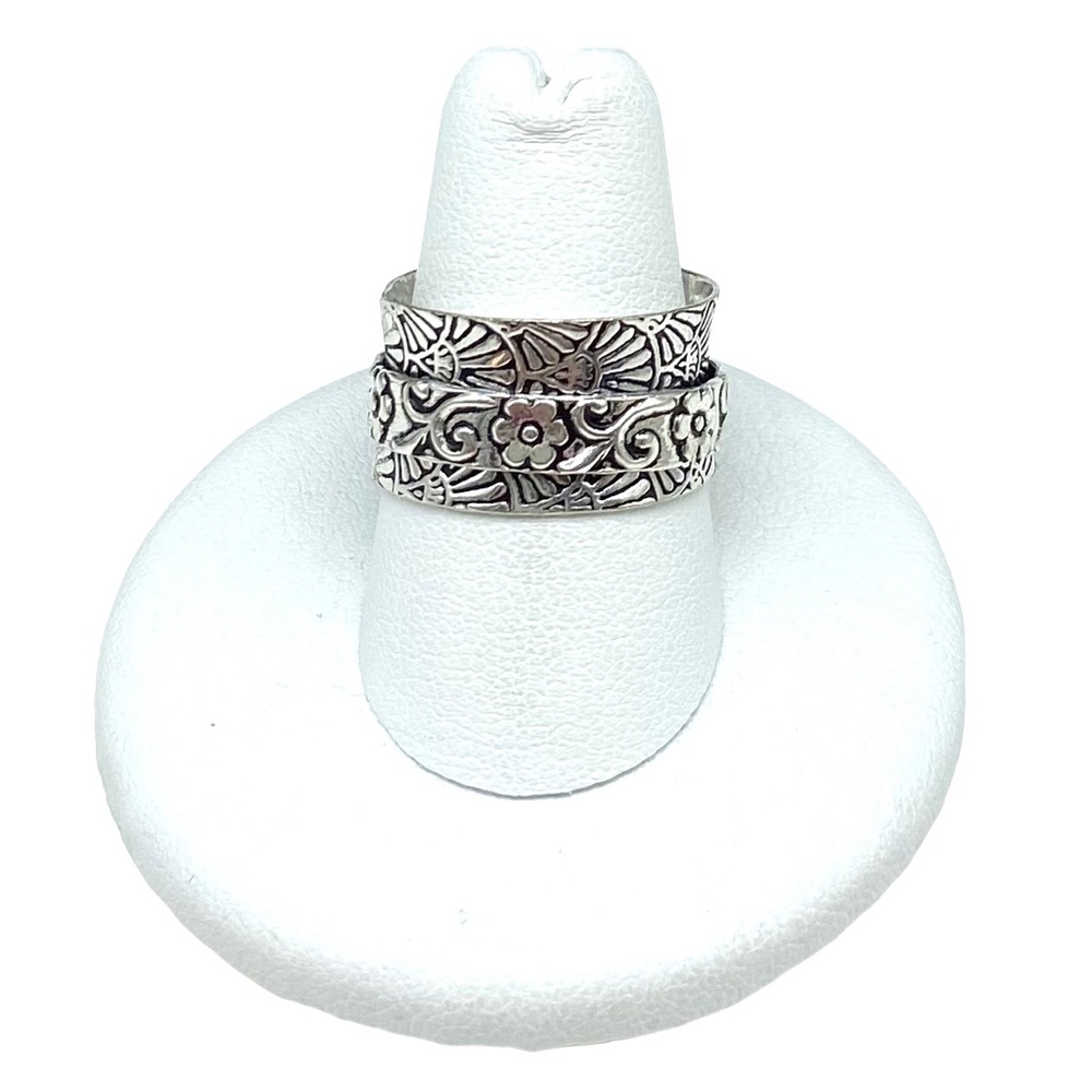 Meditation Spinner Ring 925 Sterling Silver Band Etched Floral Flower Size 6